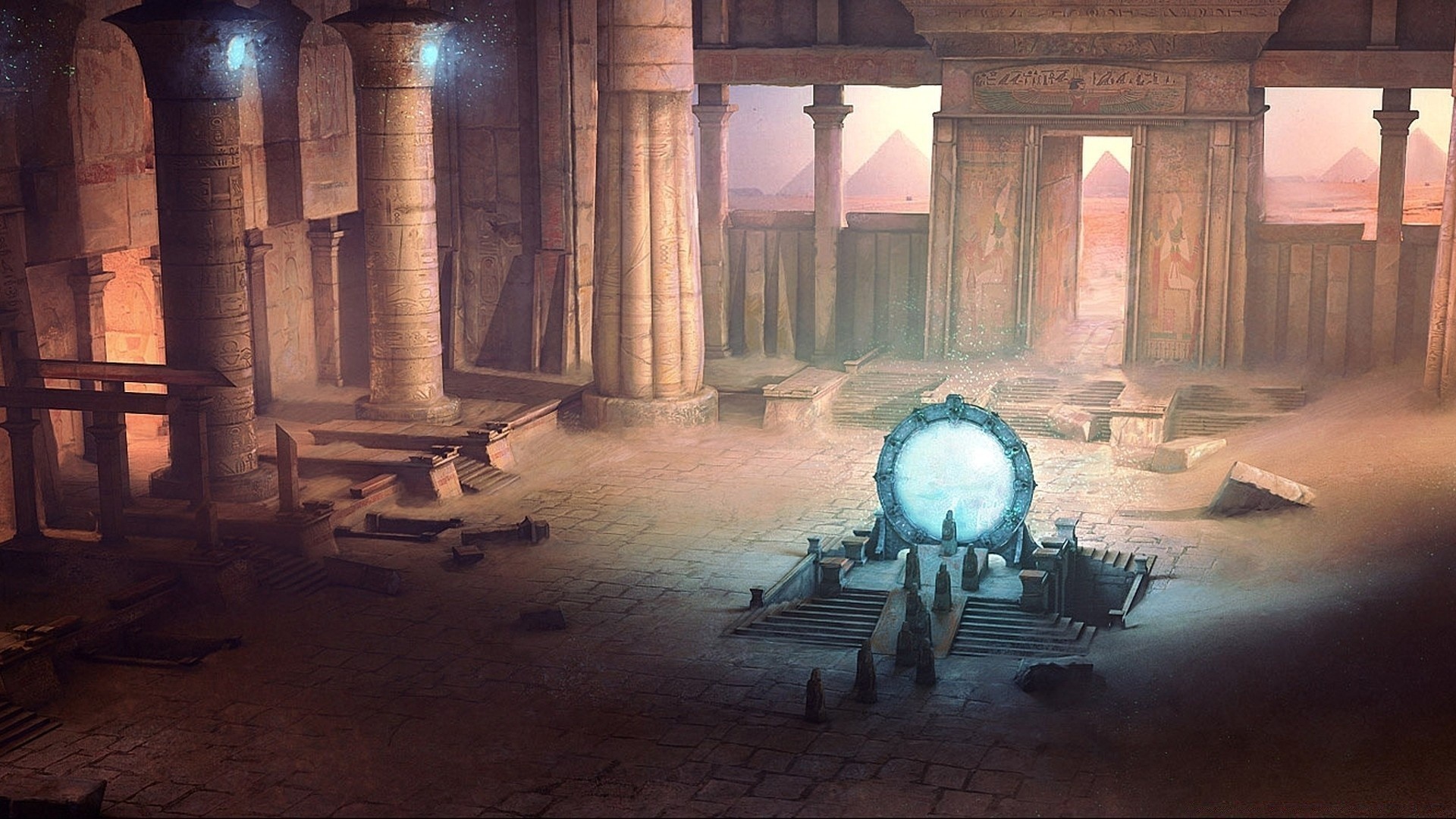 Fantasy Architecture Light Support Indoors Travel Column - Stargate Background - HD Wallpaper 