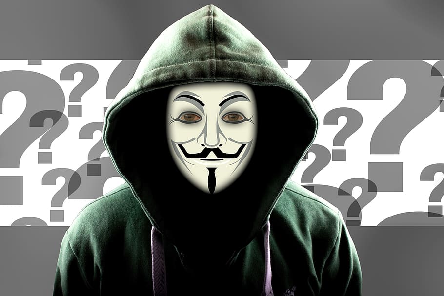 Person Wearing Guy Fawkes Mask Illustration, Question - Hacker Mask - HD Wallpaper 