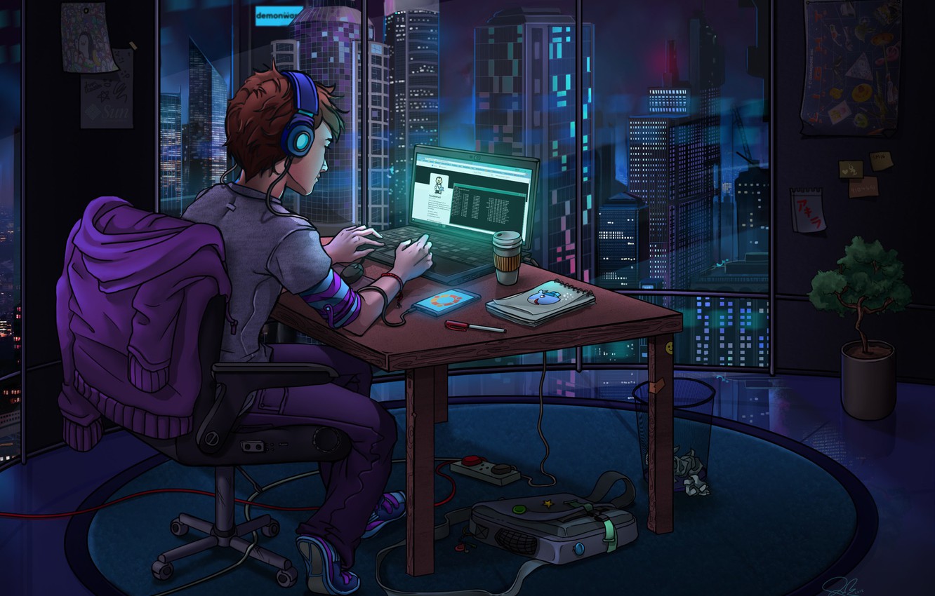 Photo Wallpaper Computer, The Room, Hacker, The World - Hacker Room - HD Wallpaper 