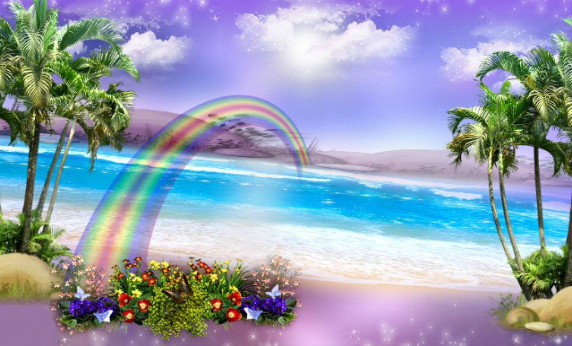 1980x1200, Magic Beach Flowers Summer Beautiful Rainbow - Magical Rainbow  Beach - 1980x1200 Wallpaper 
