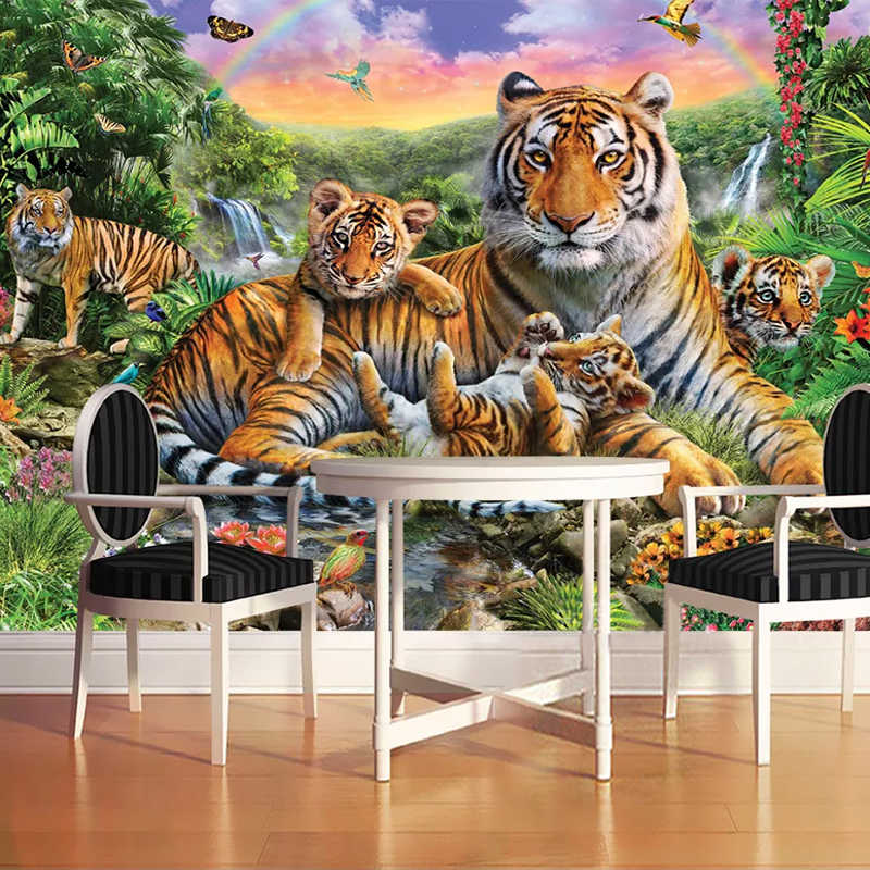 Custom Photo Wall Murals 3d Tiger Animal Modern Art - Tropical Forest Animals - HD Wallpaper 