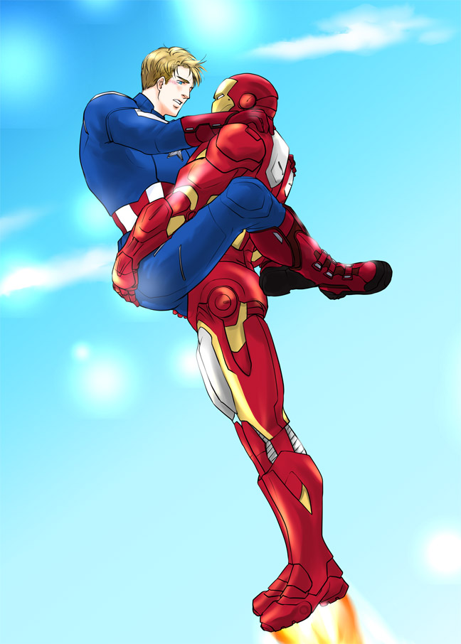 Anime, Pixiv Id 727469, Iron Man, The Avengers, Captain - Tony Stark And Captain America Fanart - HD Wallpaper 
