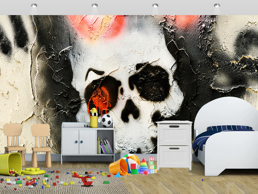 Skull Street Art Graffiti Wall Mural Kids - Office Wallpaper Design School - HD Wallpaper 