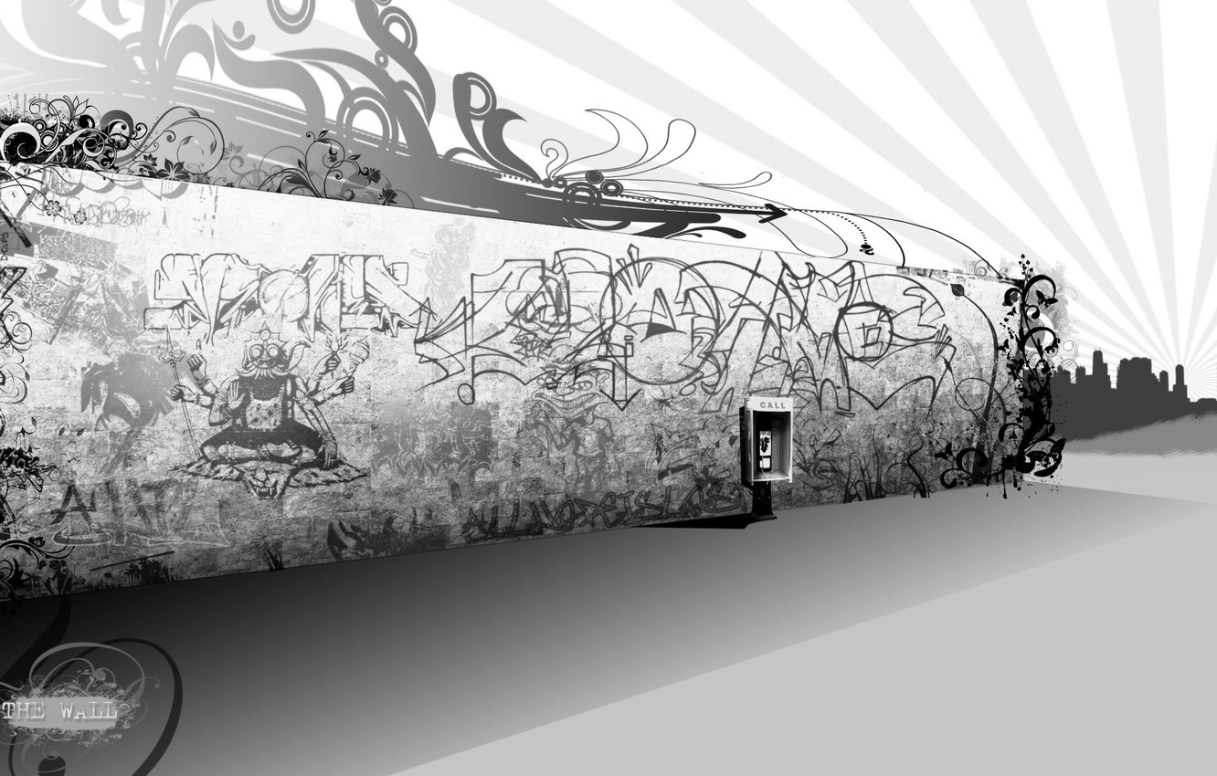 Photo Wallpaper Wall, Graffiti, Black And White, Phone - Graffiti Black And White Hd Background - HD Wallpaper 