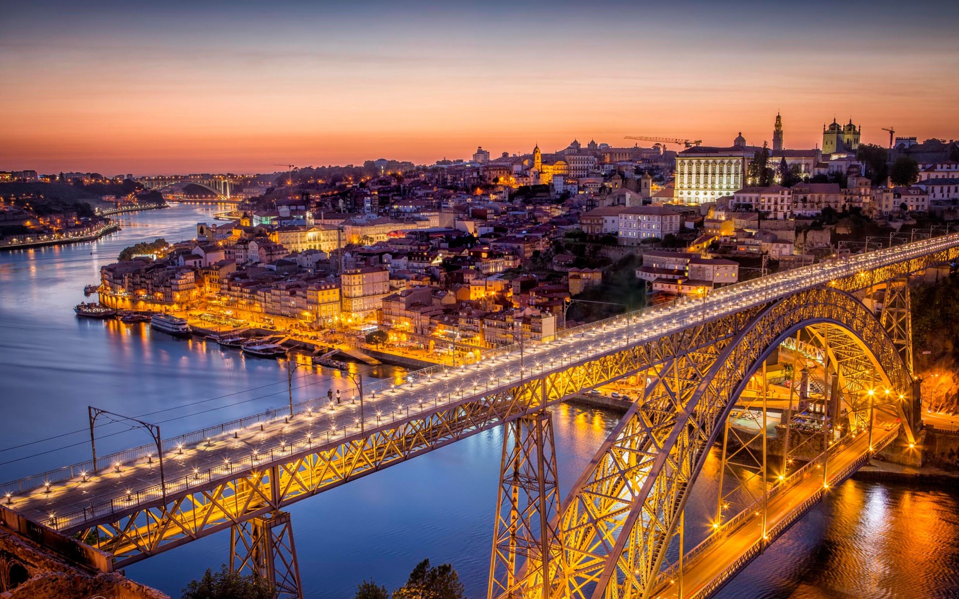 Porto, Evening, City Lights, City Panorama Portugal - Porto Portugal - HD Wallpaper 