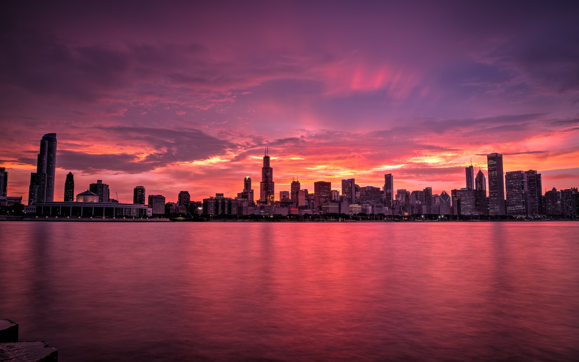 Chicago, 4k, Cityscapes, Panorama, Sunset, Usa, America - Chicago - HD Wallpaper 