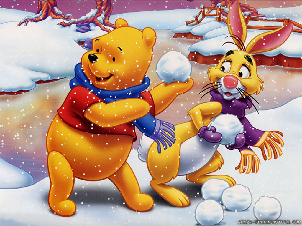 Winnie The Pooh Snowball Fight - HD Wallpaper 