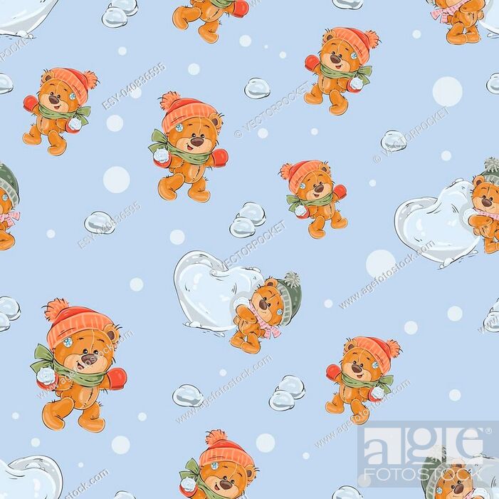 Seamless Pattern With A Cute Brown Teddy Bear Made - Illustration - HD Wallpaper 
