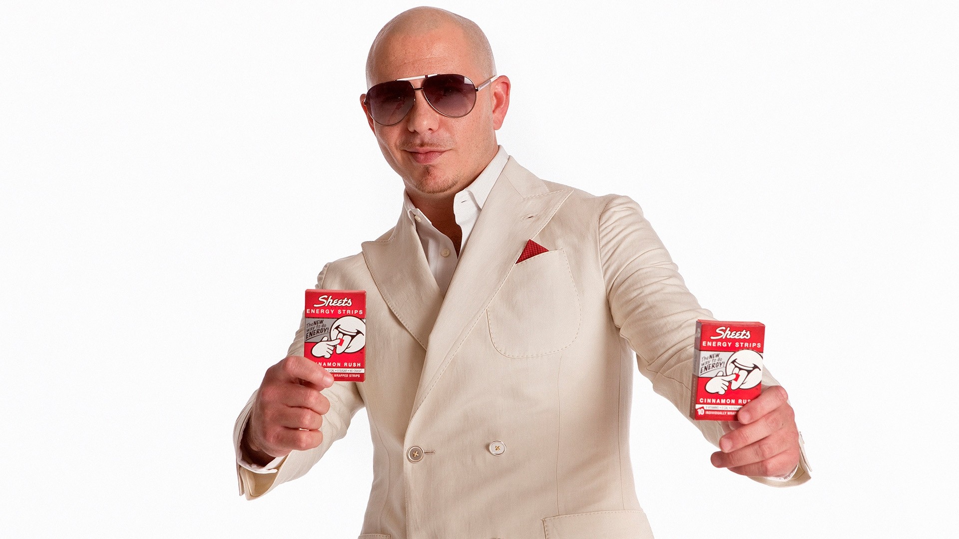 Preview Wallpaper Pitbull, Suit, Glasses, Bald, Advertising - Pitbull Rapper White Background - HD Wallpaper 