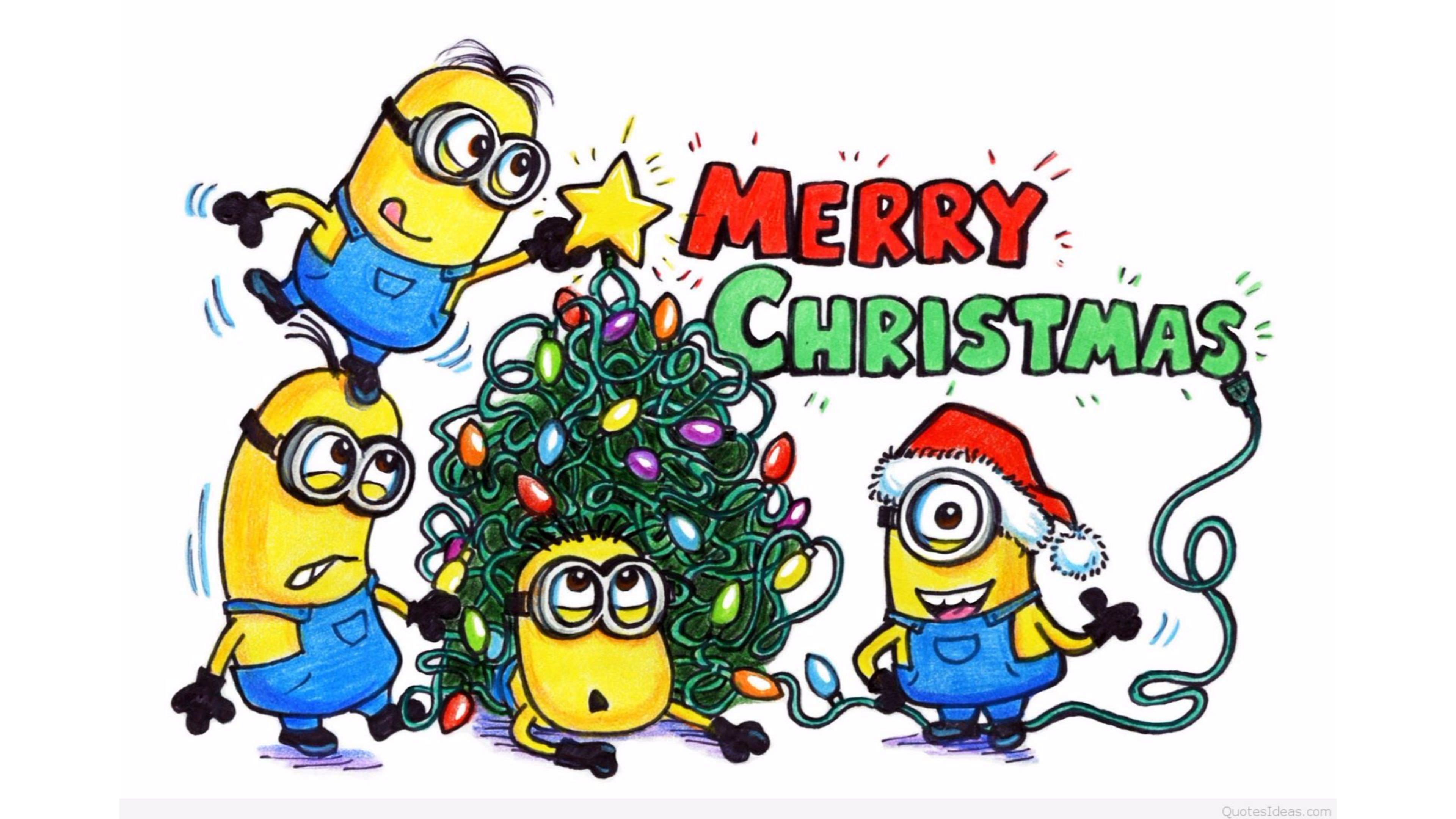 Merry Christmas Cartoon Minion - HD Wallpaper 