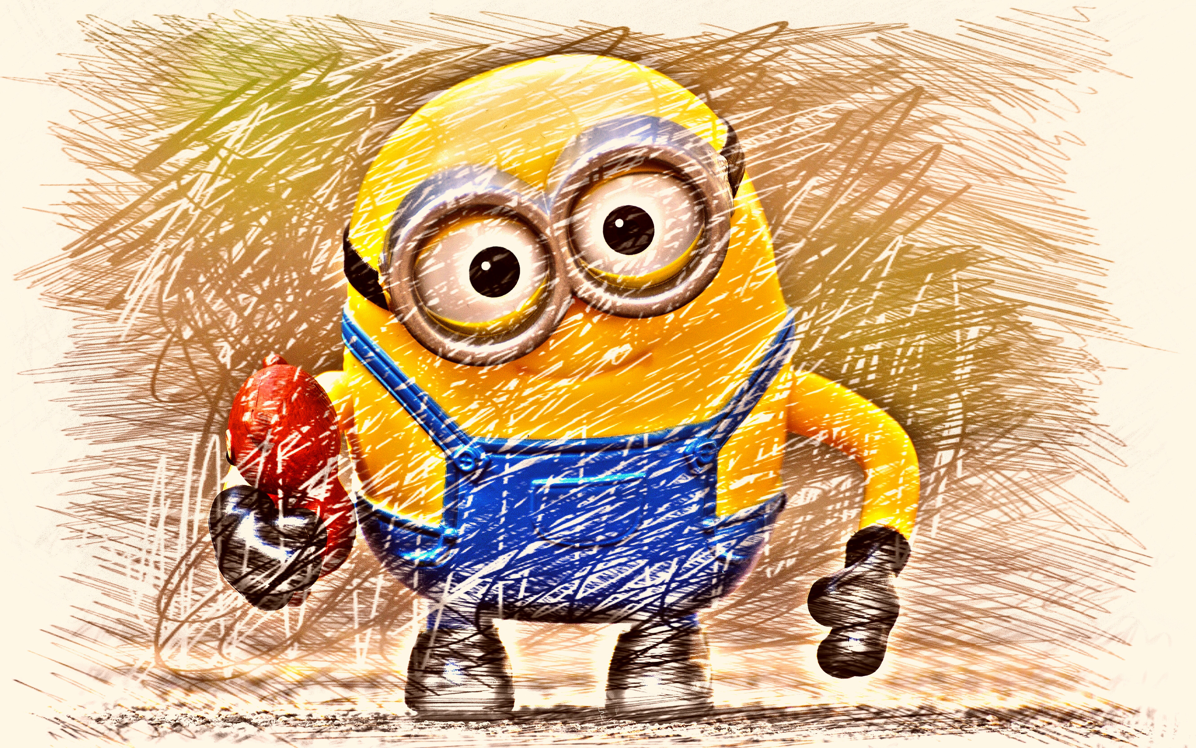 4k, Minion, Sketch Art, Minions, Despicable Me, 3d-animation - Gambar Ilustrasi Kartun Berwarna - HD Wallpaper 