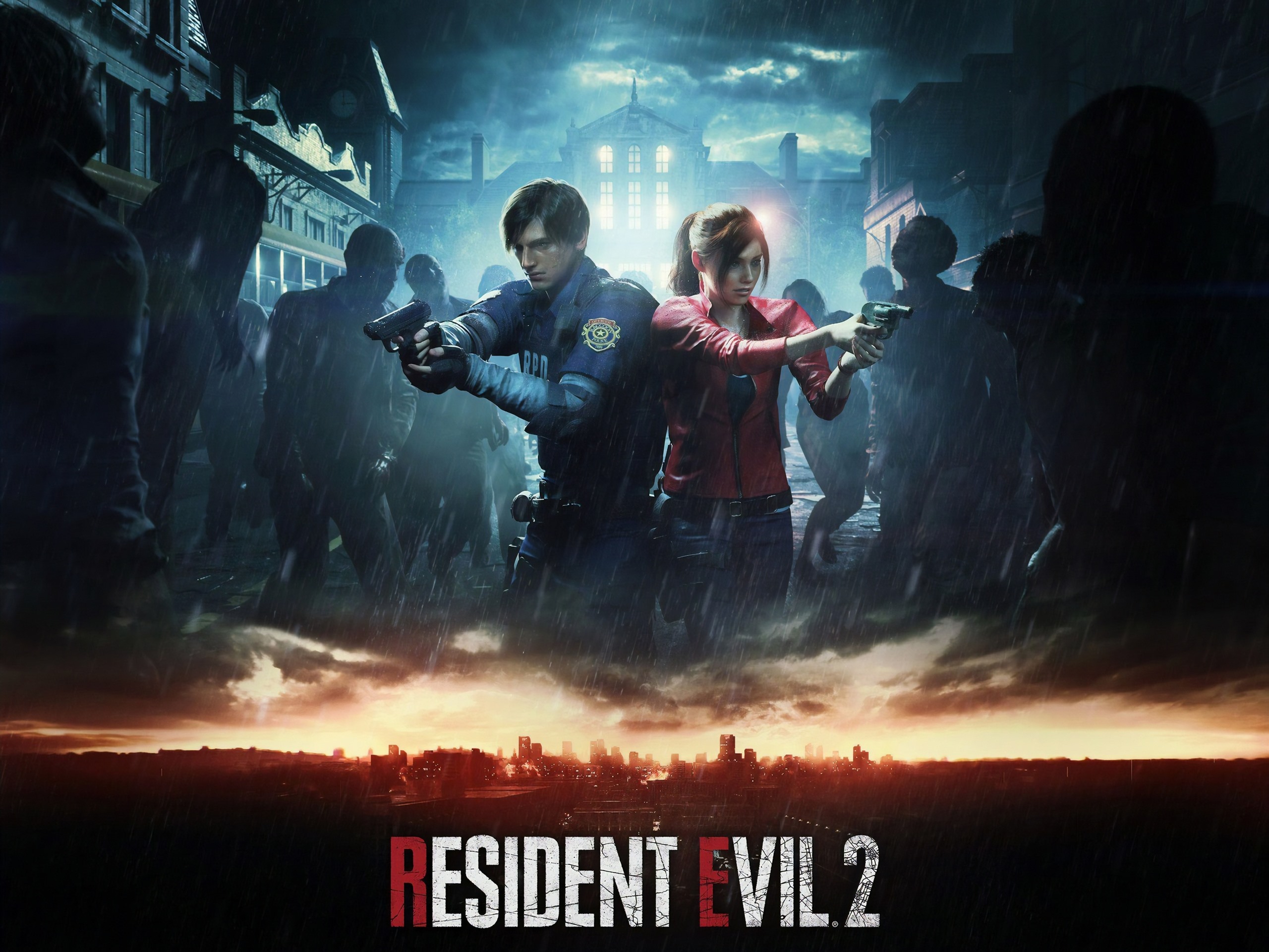 Wallpaper Resident Evil 2 Remake, Ps4 Game, Rain, Zombies - Resident Evil 2 Key Art - HD Wallpaper 