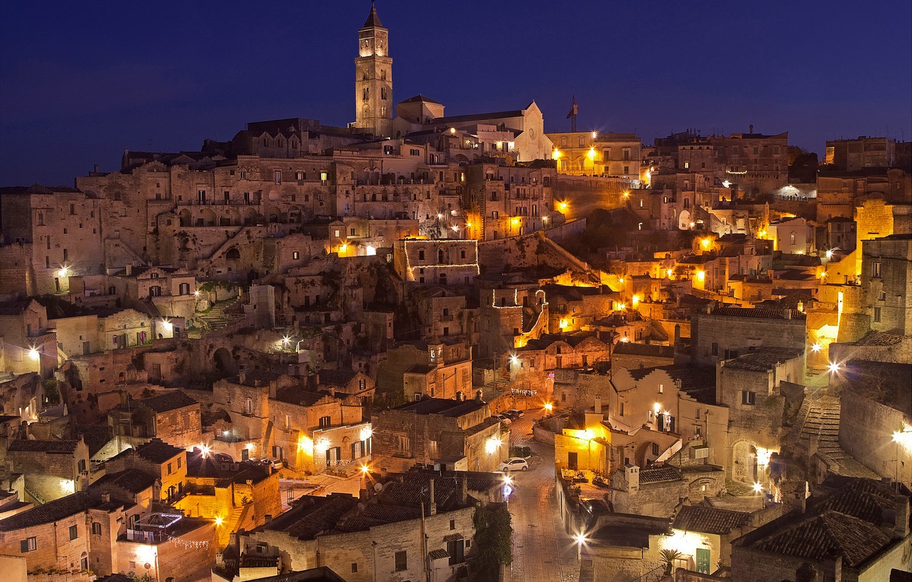 Photo Wallpaper Night, Lights, Home, Italy, Basilicata, - Basilicata - HD Wallpaper 