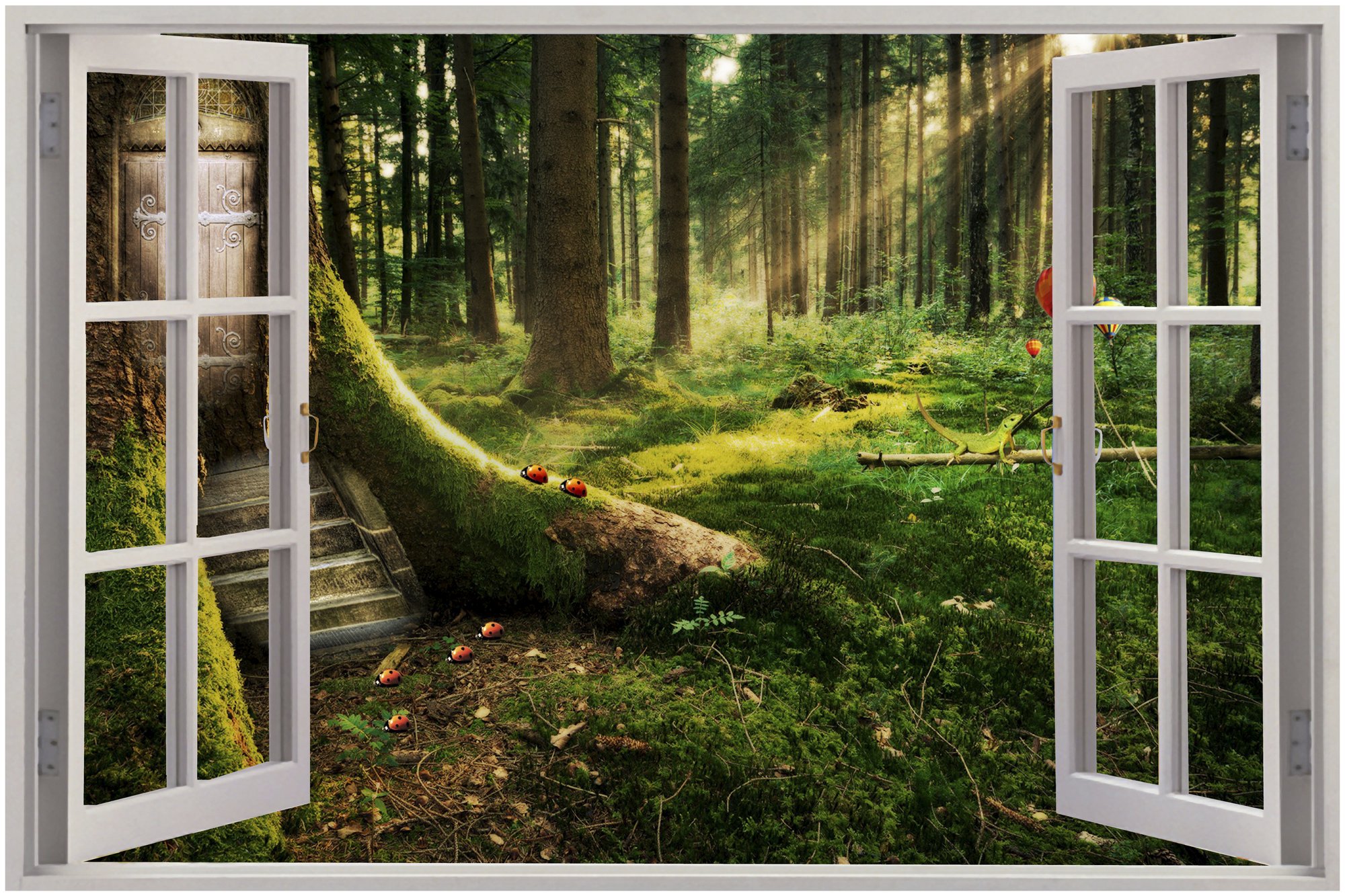 3d Window View Enchanted Forest Wall Sticker Mural - Beautiful Wallpaper Forest - HD Wallpaper 