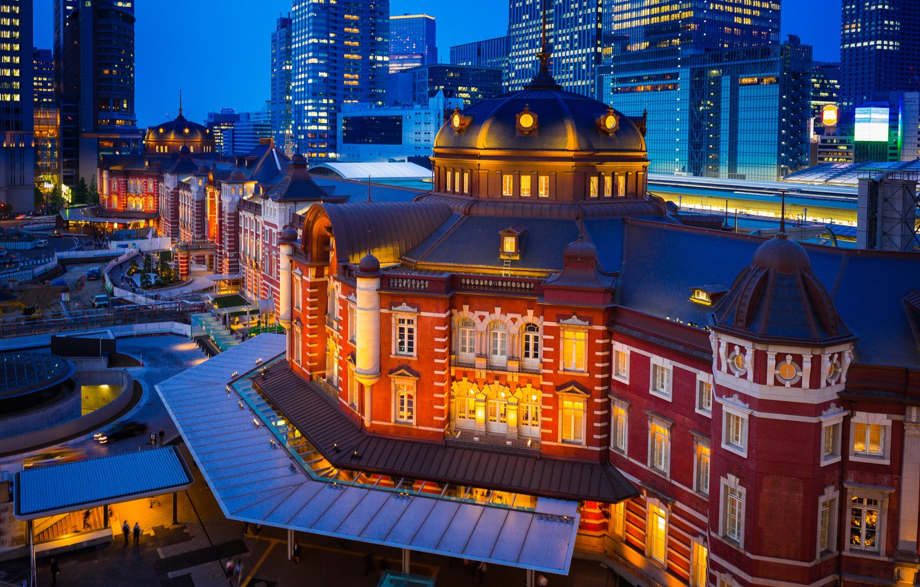 Photo Wallpaper Building, Japan, Tokyo, Tokyo, Japan, - Tokyo Station Night - HD Wallpaper 