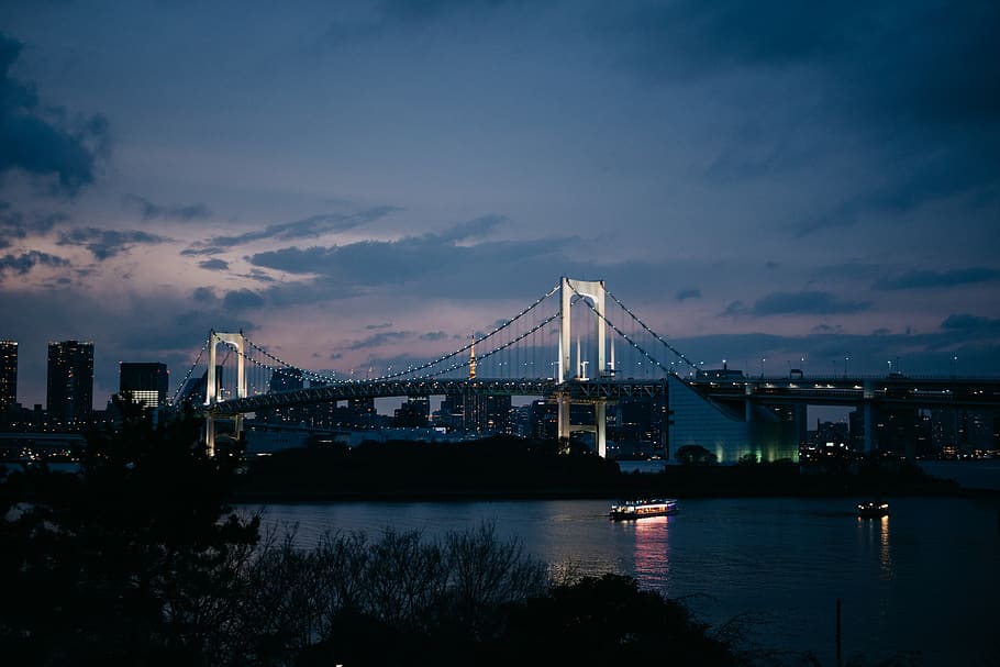 Japan, Odaiba, Tokio, Bridge, Tokyo, Water, Sea, Ocean, - Cable-stayed Bridge - HD Wallpaper 