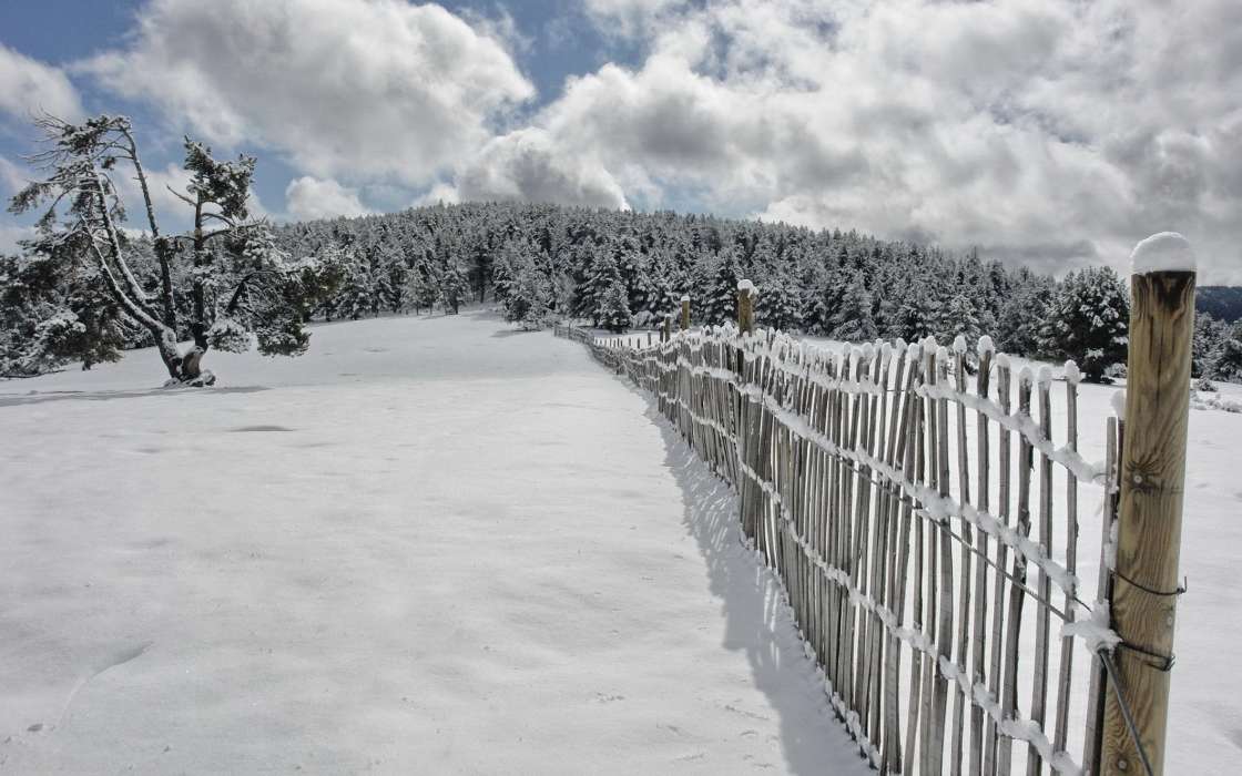 Download Mobile Wallpaper Landscape, Winter, Nature, - Split-rail Fence - HD Wallpaper 
