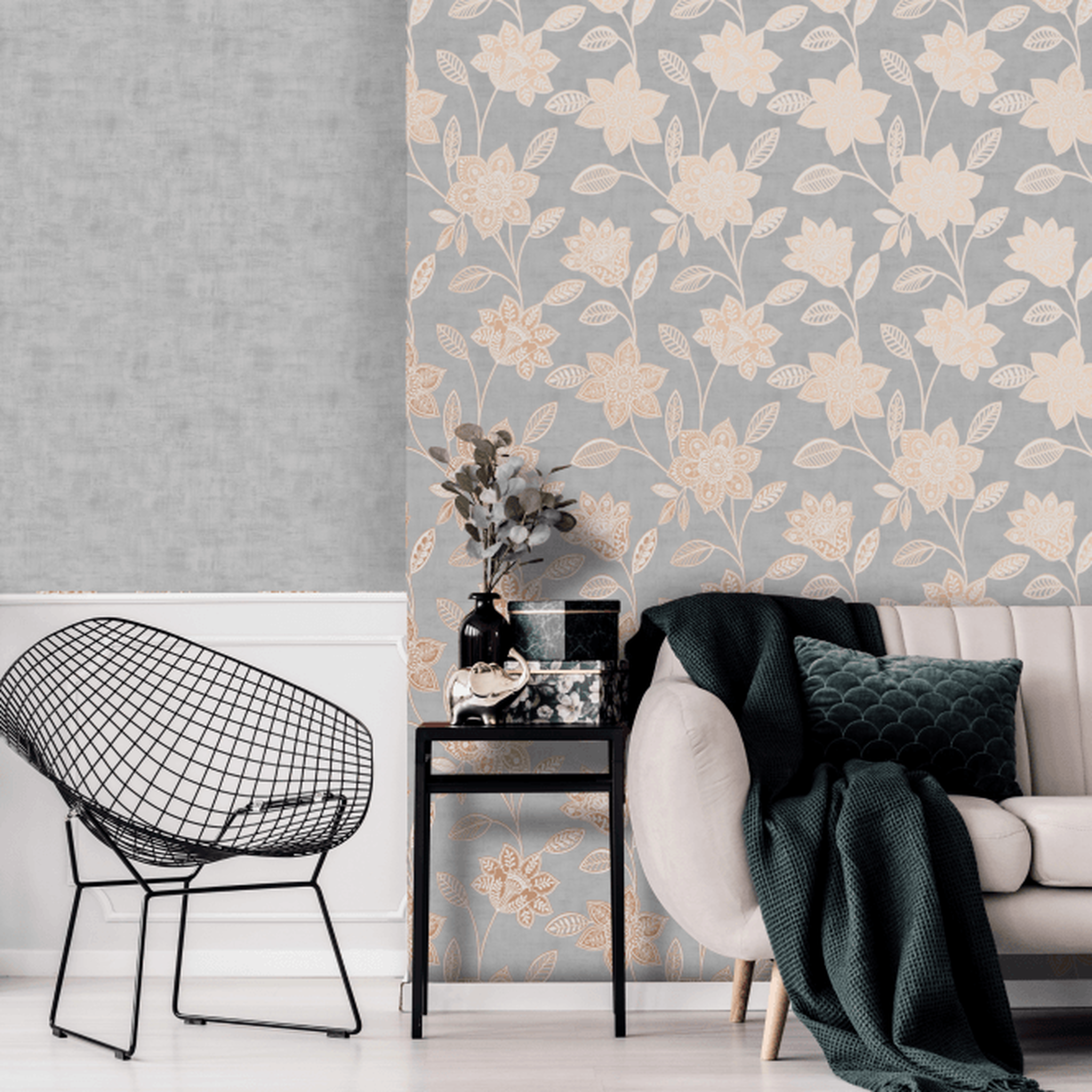 Fiorella Grey/rose Gold Wallpaper - HD Wallpaper 