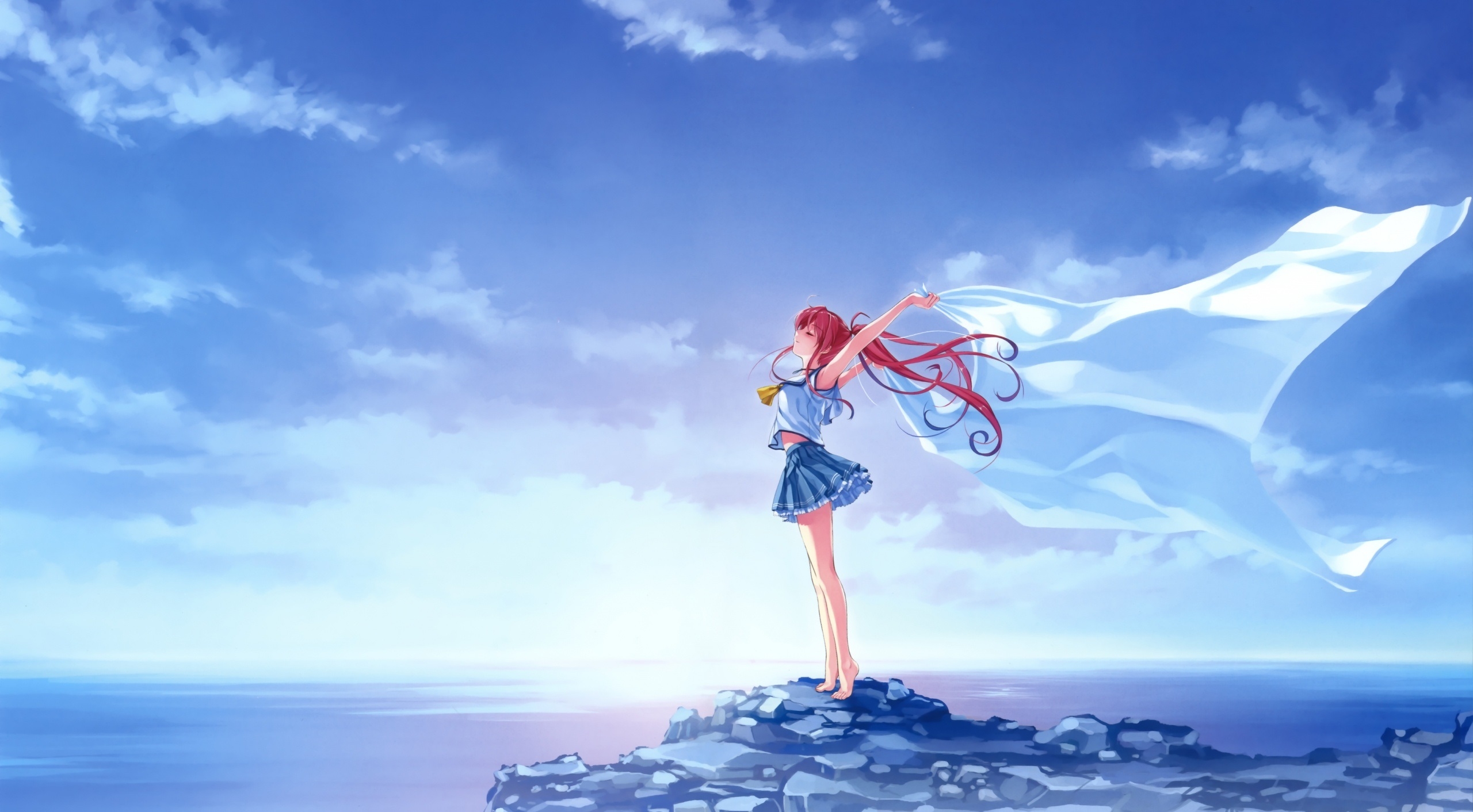 Anime Girl In The Ocean - HD Wallpaper 