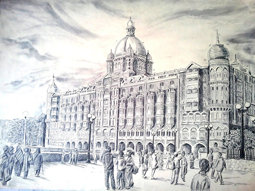 Taj Hotel Mumbai Drawing - HD Wallpaper 