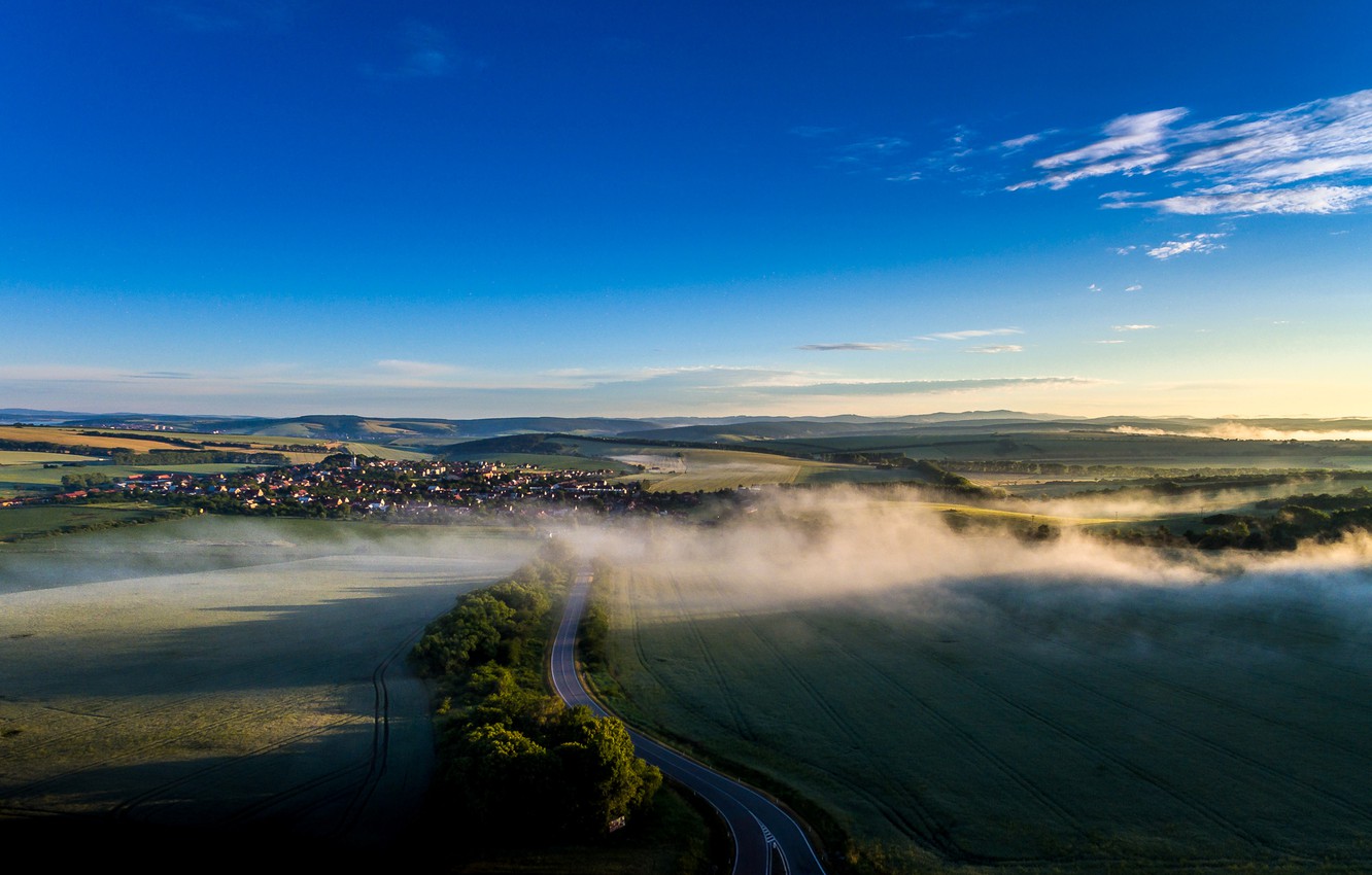 Photo Wallpaper Road, The Sky, The Sun, Trees, Fog, - Czech Nature - HD Wallpaper 