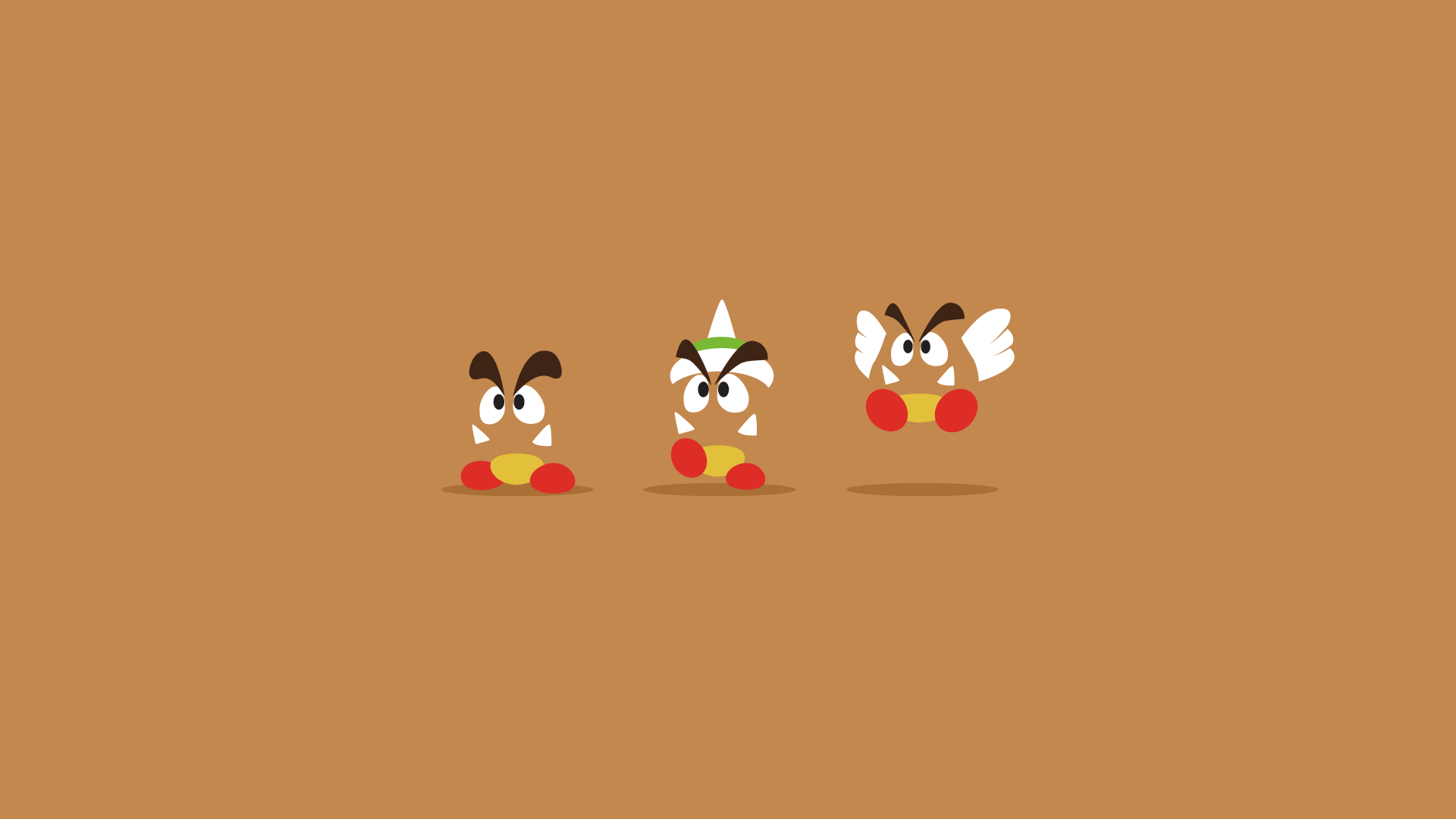 Brown Desktop Wallpaper With Three Goombas In The Middle - Cartoon - HD Wallpaper 