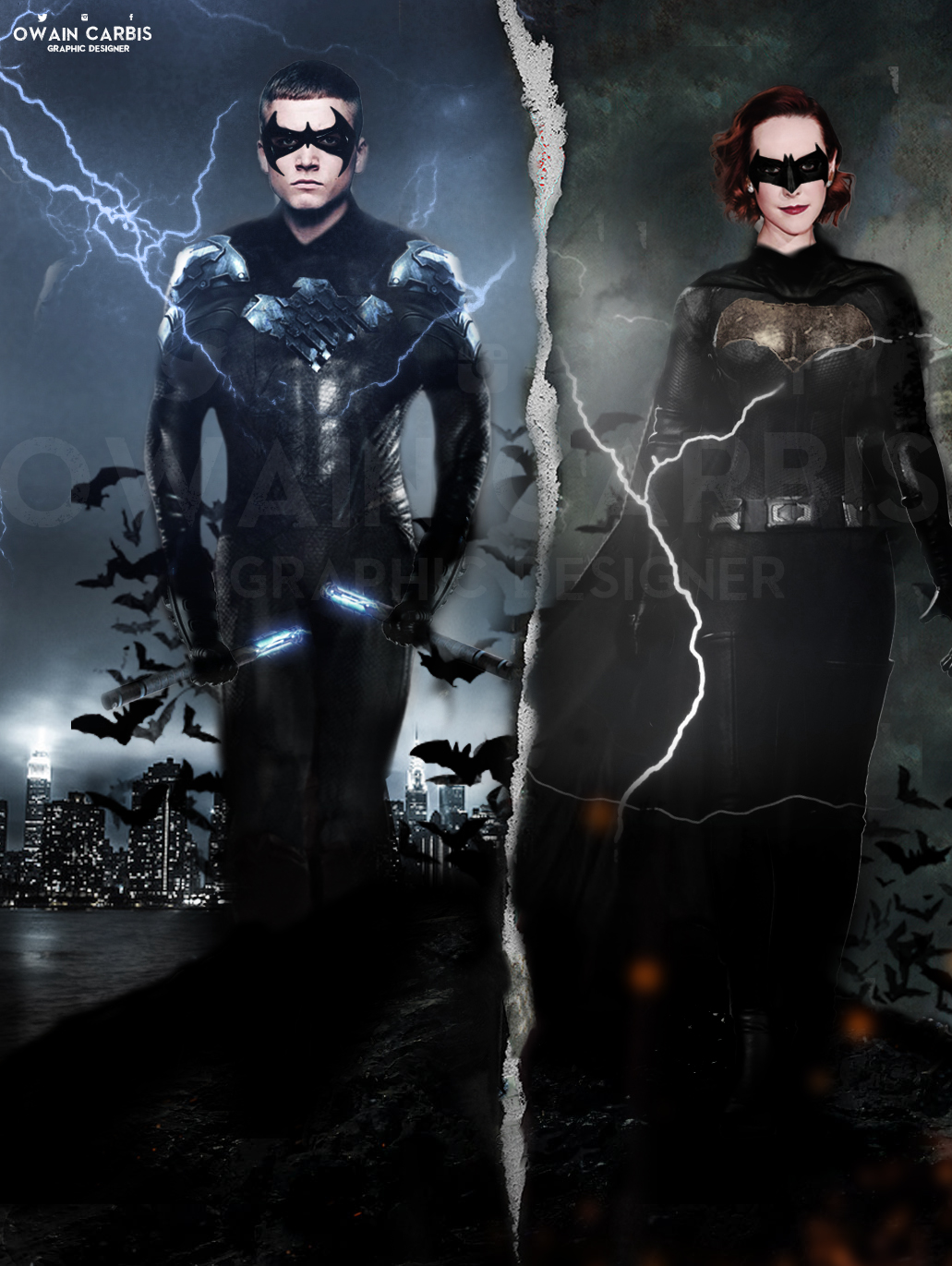 Nightwing & Batgirl Wallpaper Watermark - HD Wallpaper 