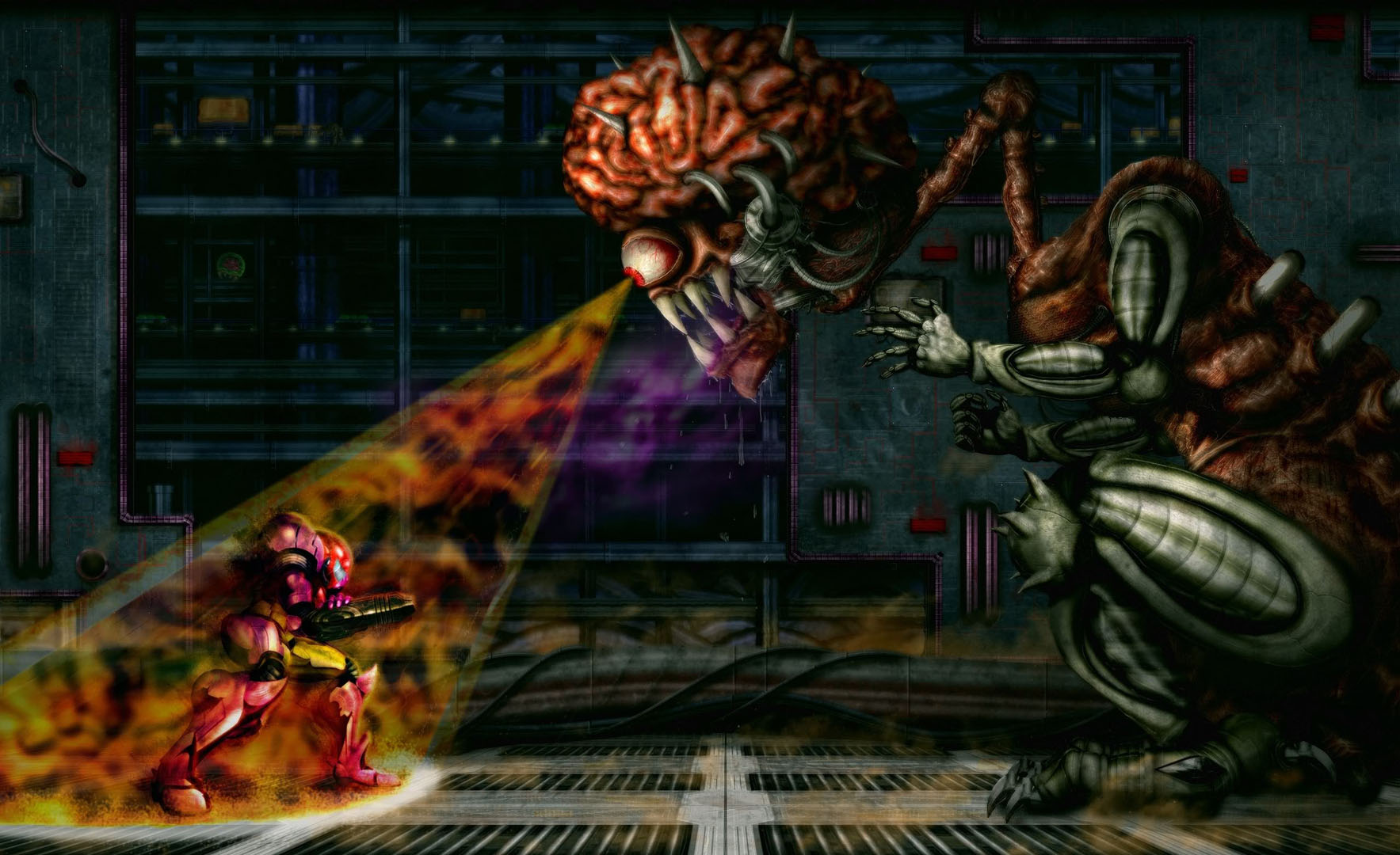Samus Fighting The Mother Brain - Mother Brain Metroid Profile - HD Wallpaper 