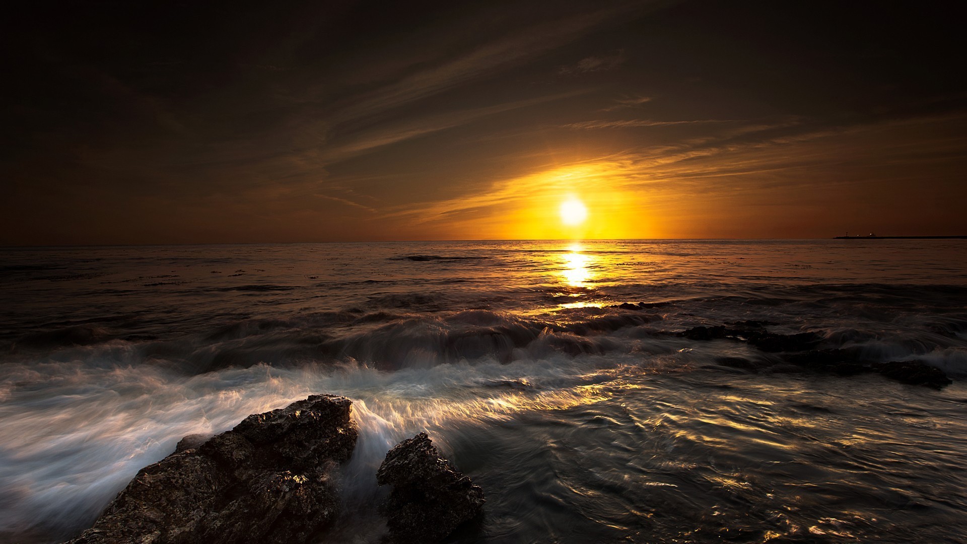 Dark Stormy Sea Water At Sunset 
 Data Src Download - Ocean Sunset - HD Wallpaper 