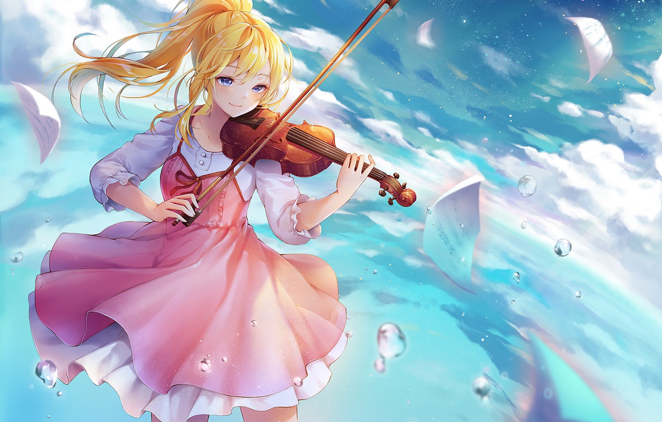 Photo Wallpaper Look, Girl, Violin, Anime, Shigatsu - Anime Girl Playing Violin - HD Wallpaper 