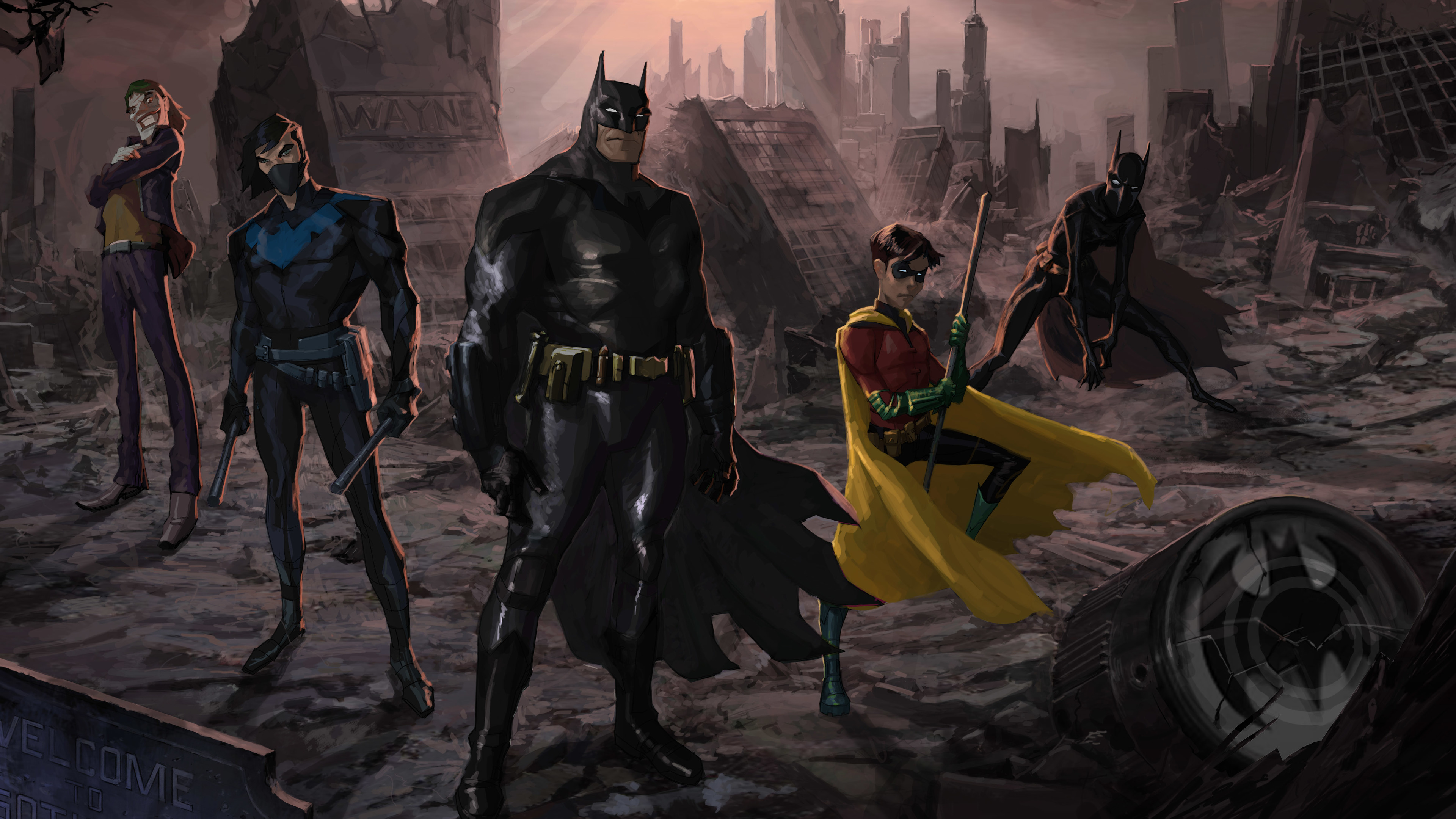 Batman And His Team Artwork - Batman No Man's Land Cartoon - HD Wallpaper 