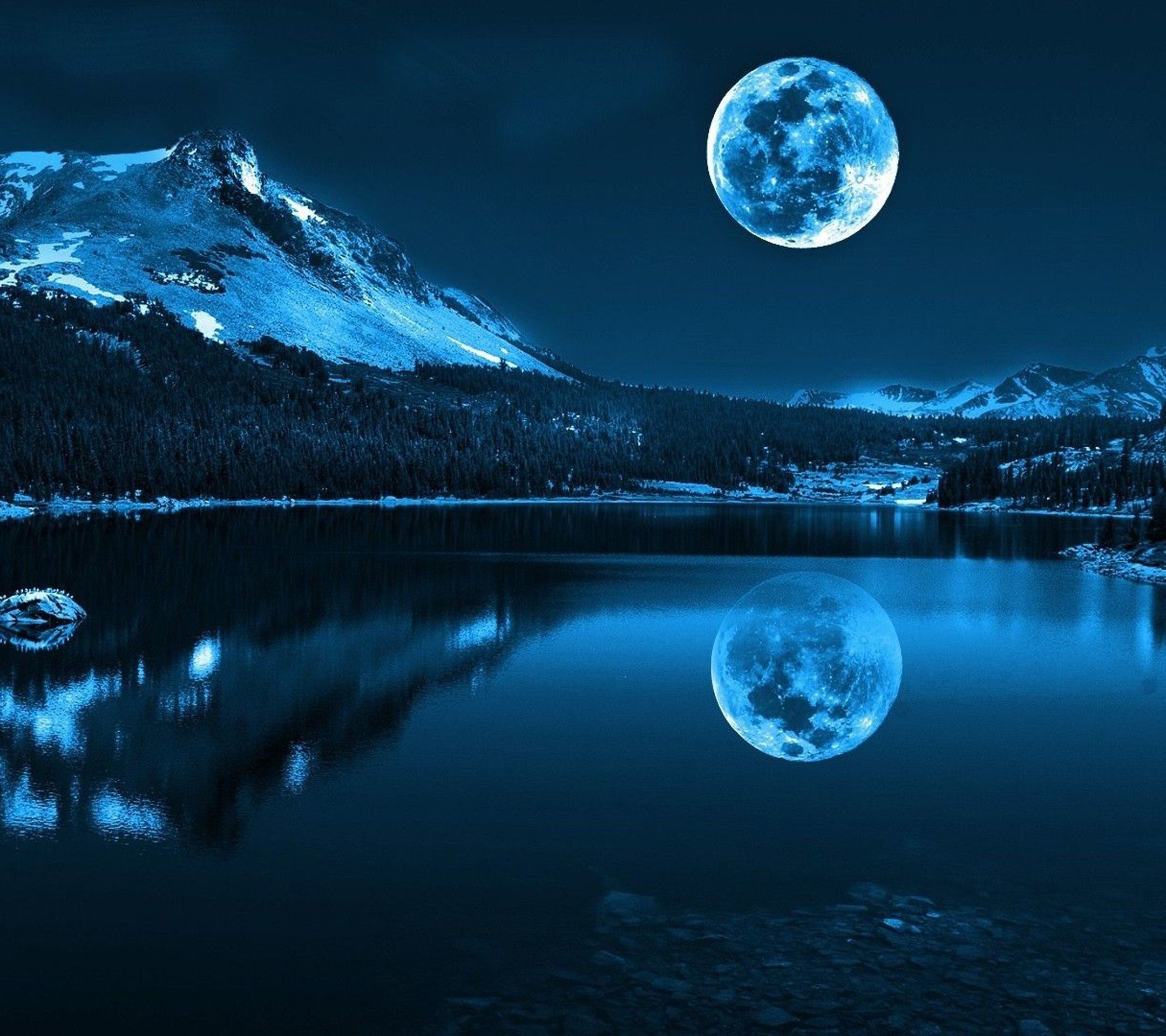 2160x1920, Night View Is Depicted In The Mountains - Moon At Night - HD Wallpaper 
