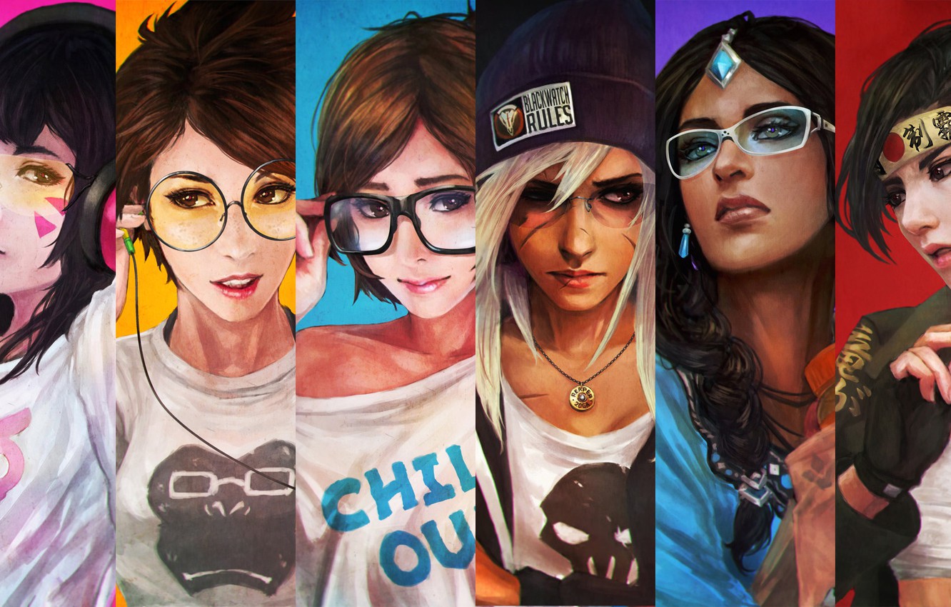 Photo Wallpaper Art, Girls, Reaper, Hanzo, Mei, Overwatch, - Overwatch Girls Art - HD Wallpaper 