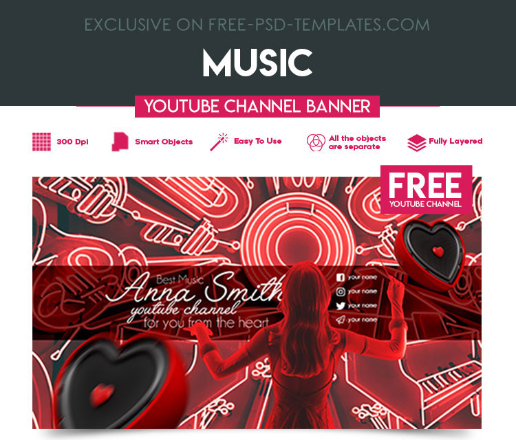 Youtube Channel Banner Template Psd Free - HD Wallpaper 
