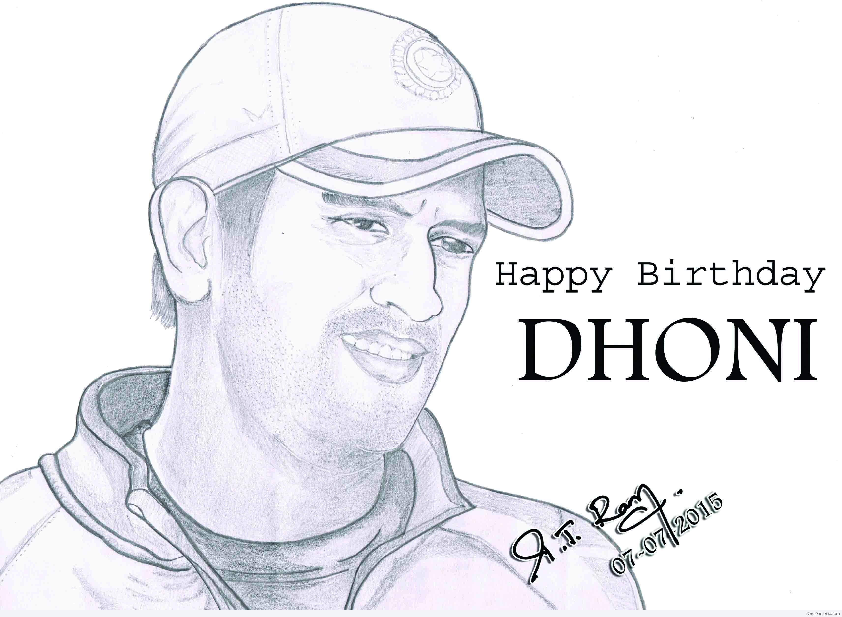 Simple Drawing Of Ms Dhoni - HD Wallpaper 