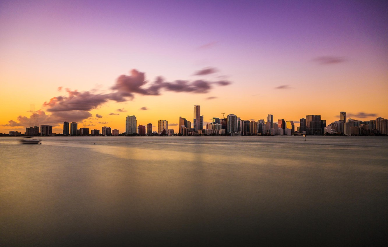 Photo Wallpaper Sunset, The Ocean, Miami, The Evening, - Miami Marriott Biscayne Bay - HD Wallpaper 