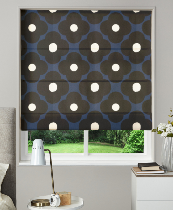Roman Blind Orla Kiely Spot Flower Dark Marine - Orla Kiely Curtains Warm Grey - HD Wallpaper 