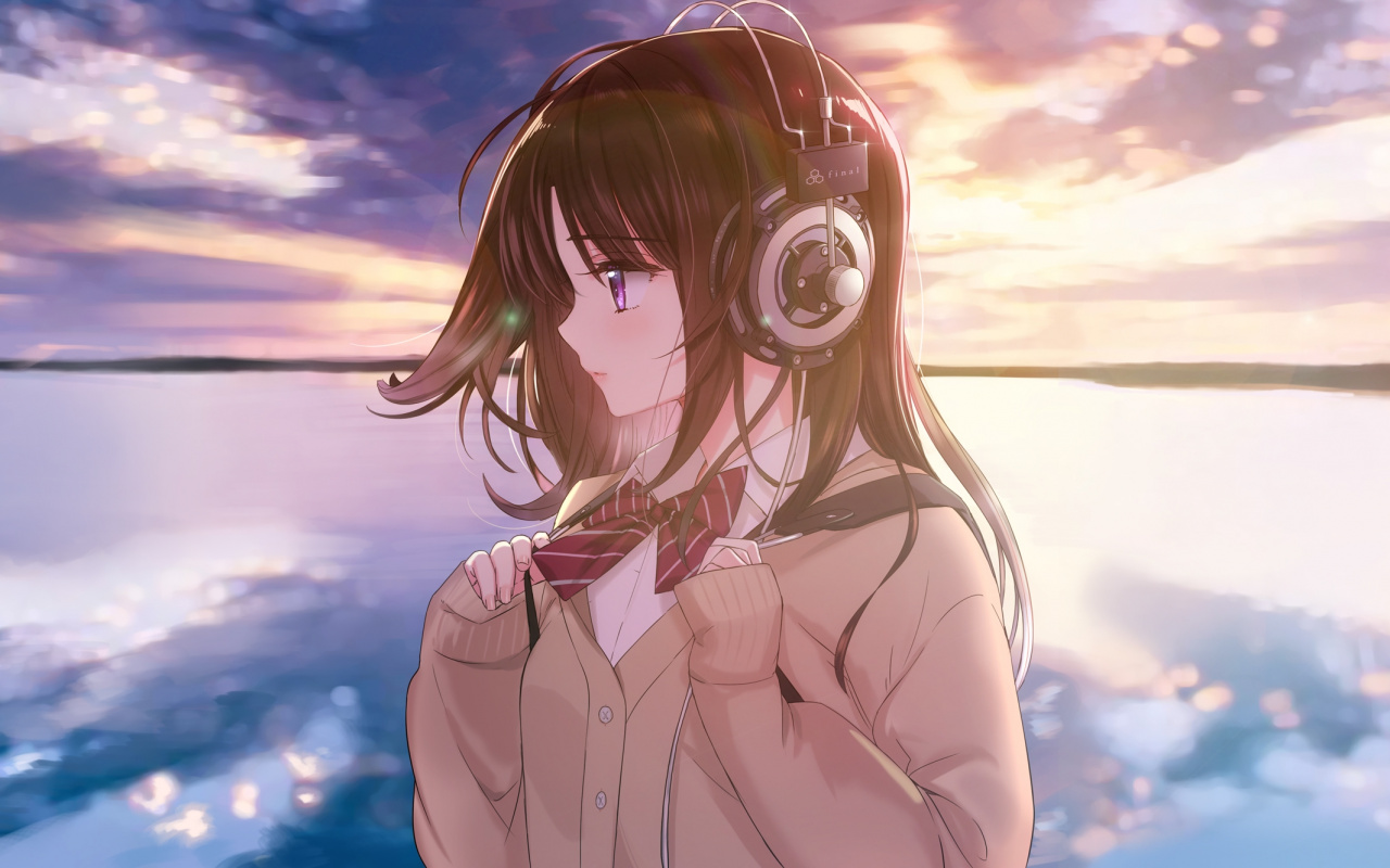 Anime Girl With Brown Hair And Purple Eyes - 1280x800 Wallpaper 