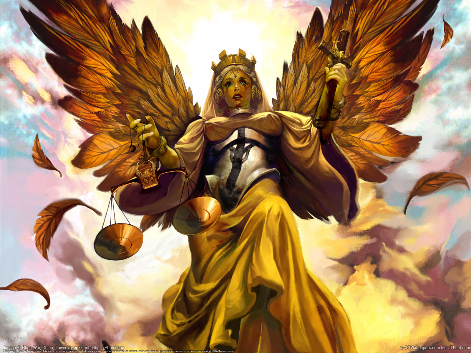 Angel With Golden Wings - HD Wallpaper 