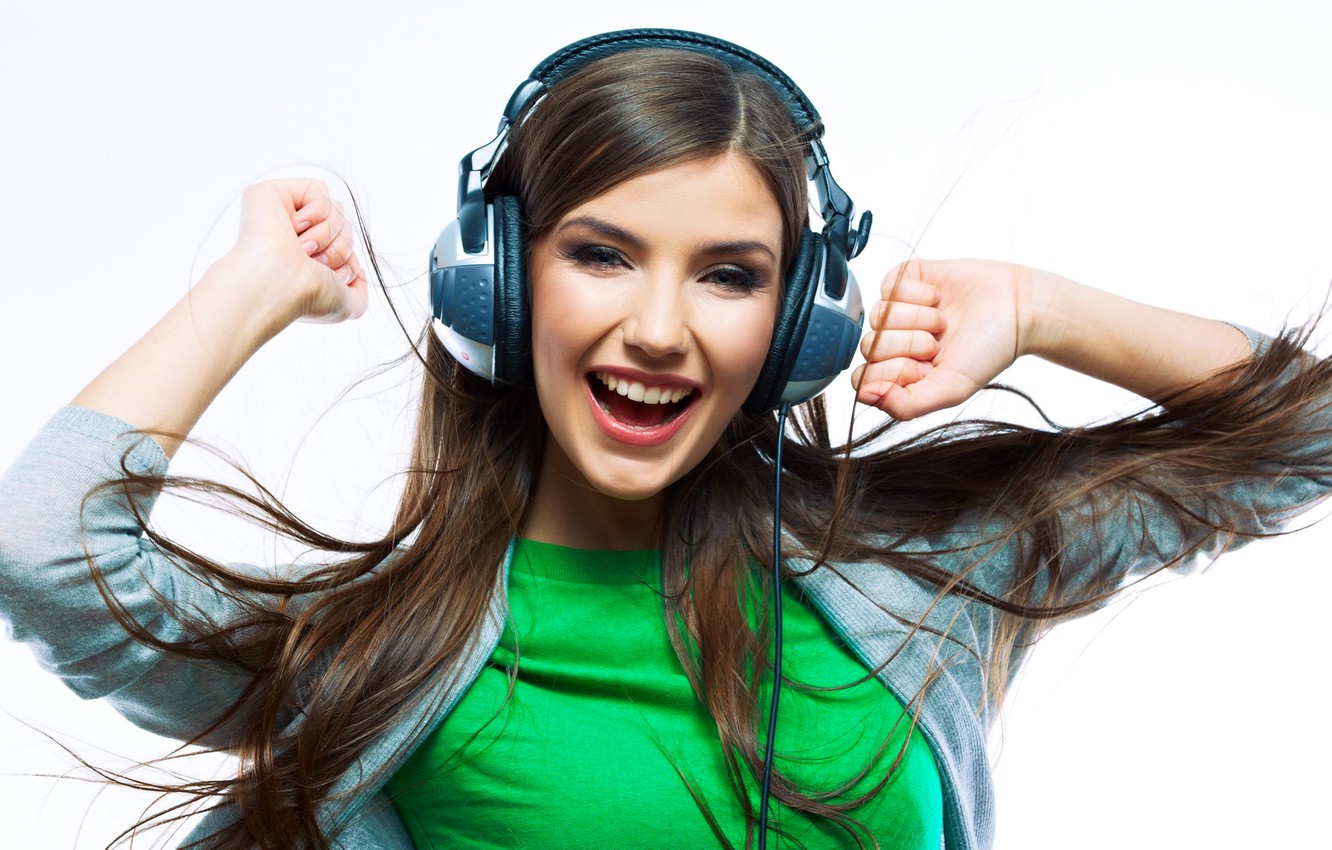 Photo Wallpaper Look, Girl, Joy, Music, Headphones, - Girl With Headphones Hd - HD Wallpaper 