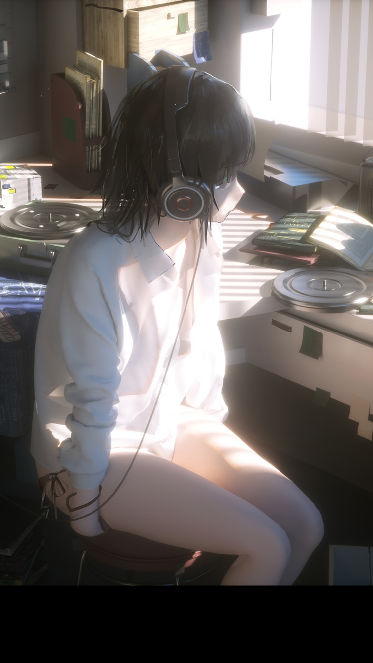 Anime Girl, Headphone, Short Hair, Original, Wallpaper - HD Wallpaper 