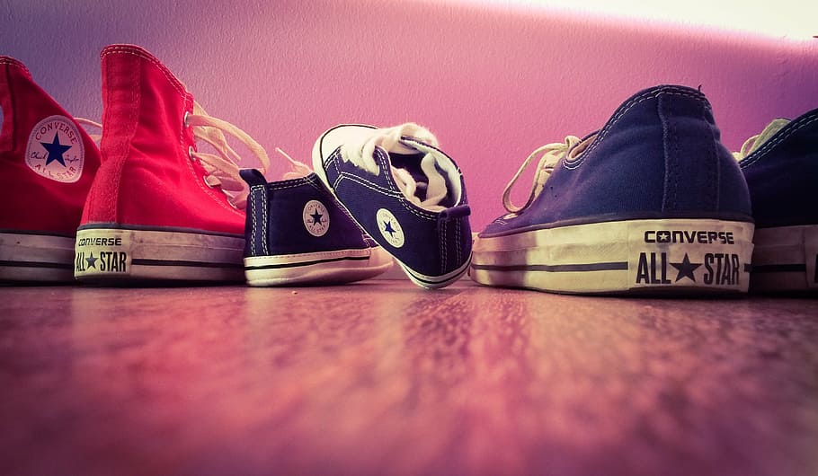 Close Up Photo Of Three Assorted Color Converse All - Shoe - HD Wallpaper 