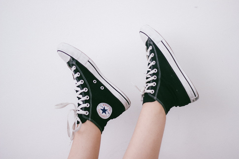 Pair Person Wearing Black Converse High-top Chuck Taylor - Leg Wearing Shoes - HD Wallpaper 