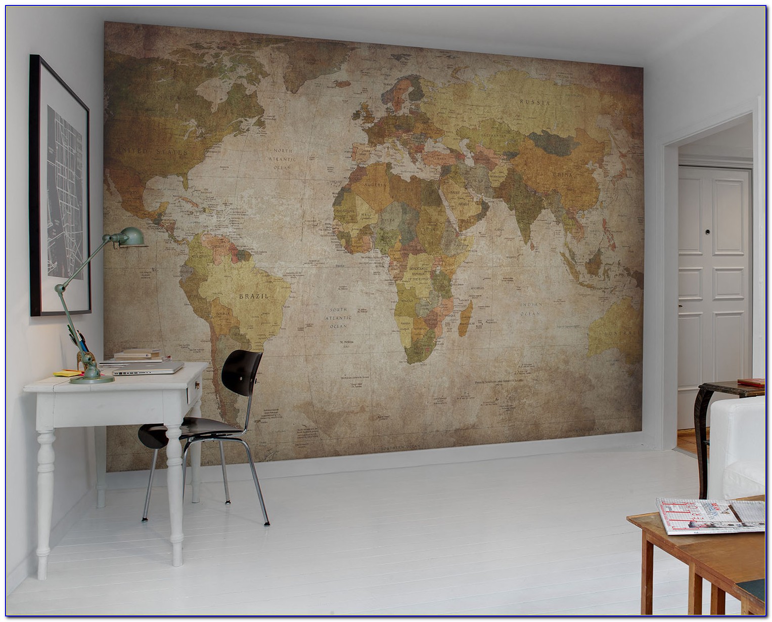 Earth Tone World Map Mural Wallpaper - Graffiti Accebt Wall - HD Wallpaper 