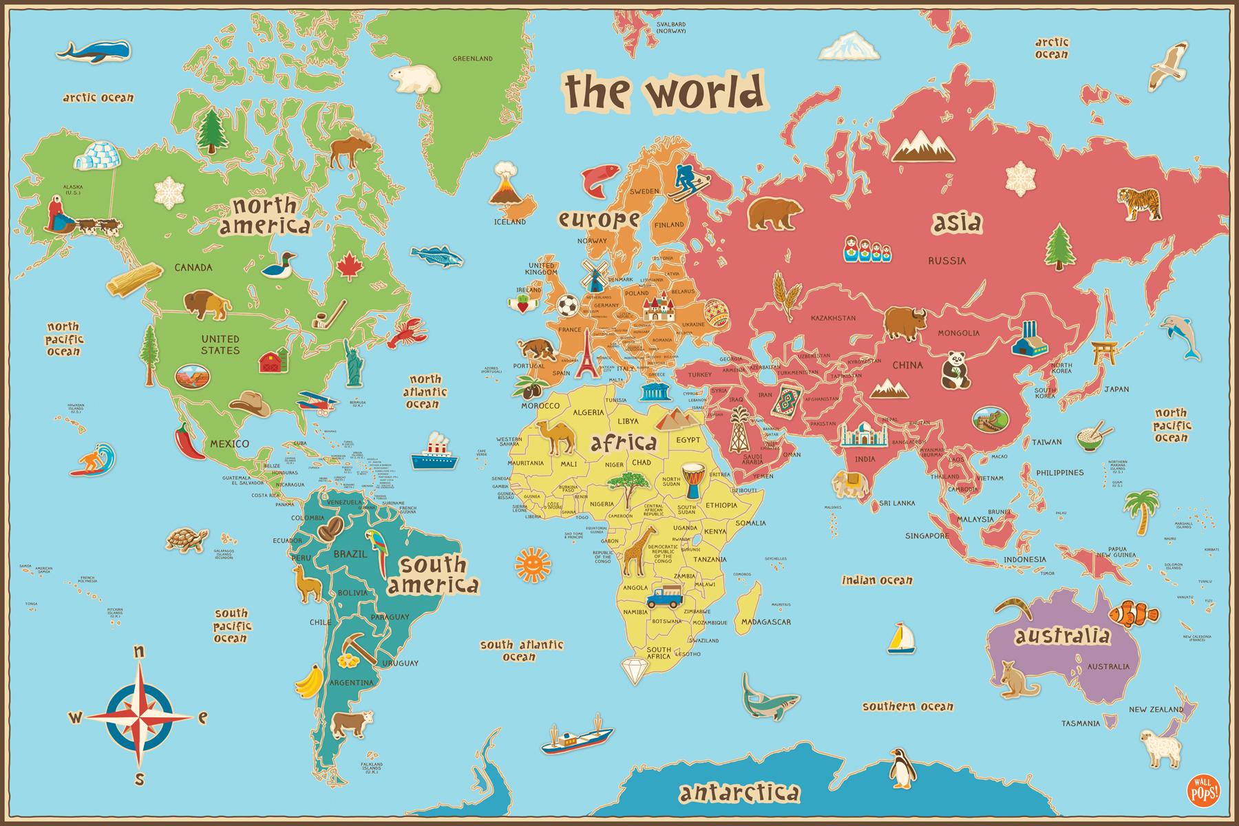 World Map Kids - HD Wallpaper 