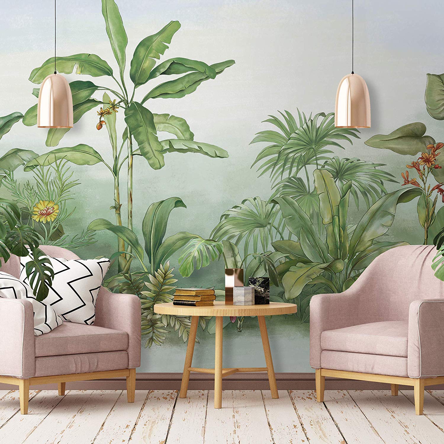 Murwall Forest Wallpaper Jungle Wall Mural Drawing - Paint Leaves On Wall - HD Wallpaper 