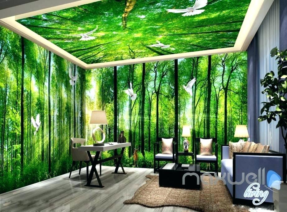 Green Bedroom Wallpaper Sunrise Forest Deer Entire - 3d House Wallpaper Room - HD Wallpaper 