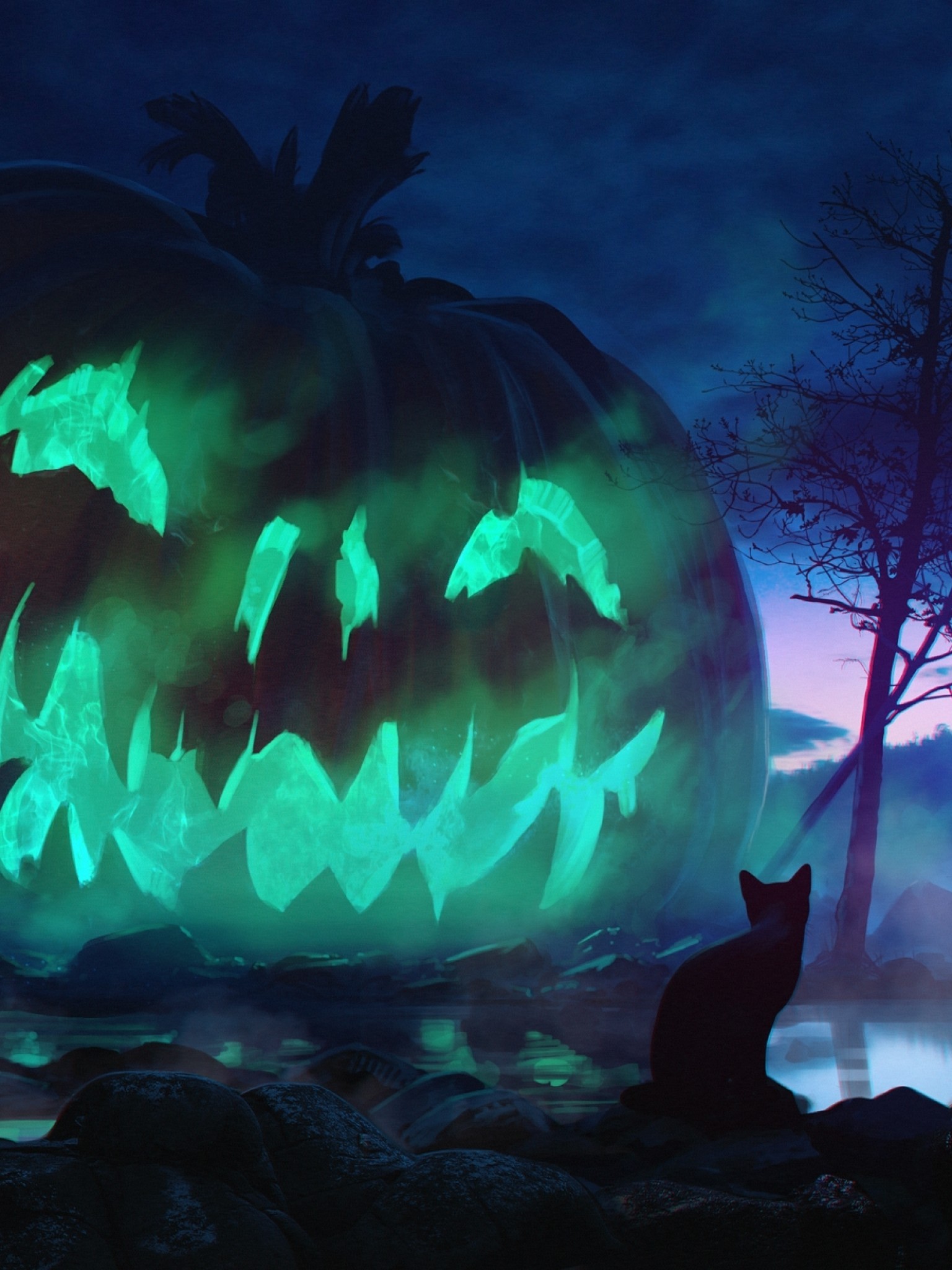Halloween, Giant Pumpkin, Scary, Cats, Dark Theme, - Jack O Lantern Background - HD Wallpaper 