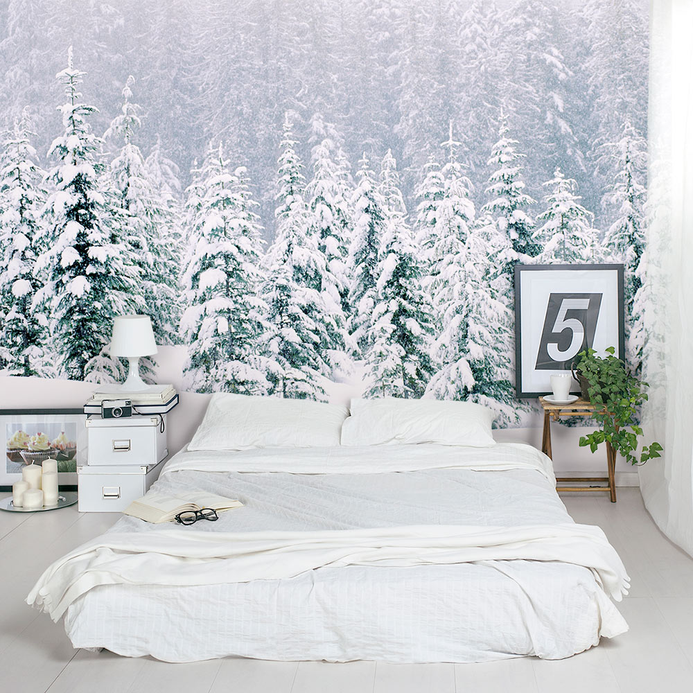 Snow Laced Forest Bedroom Wall Mural - Trees With Snow On Them - HD Wallpaper 