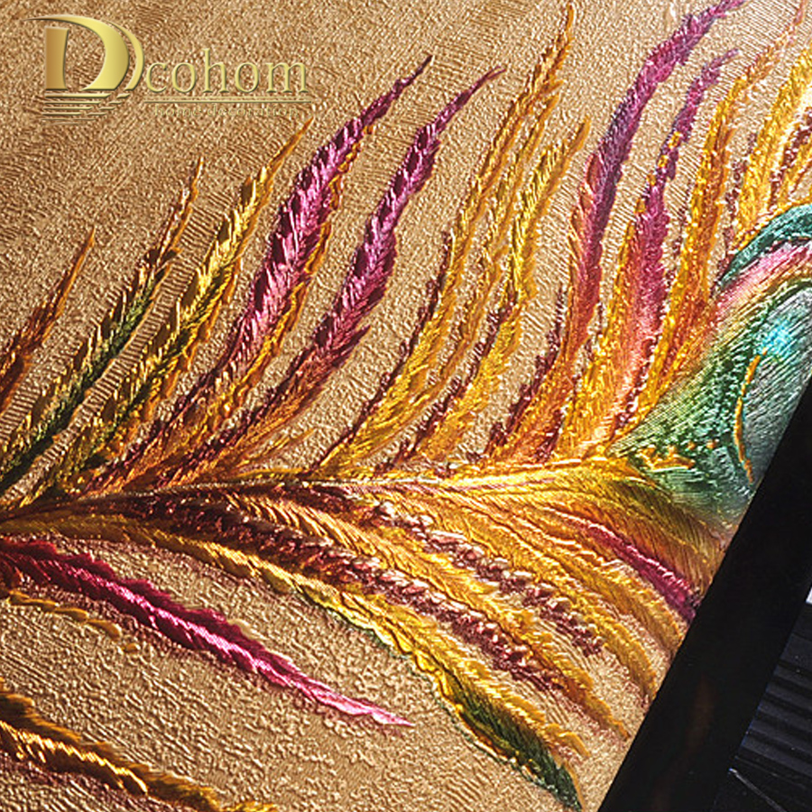 Peacock Feathers In Gold Painting - HD Wallpaper 